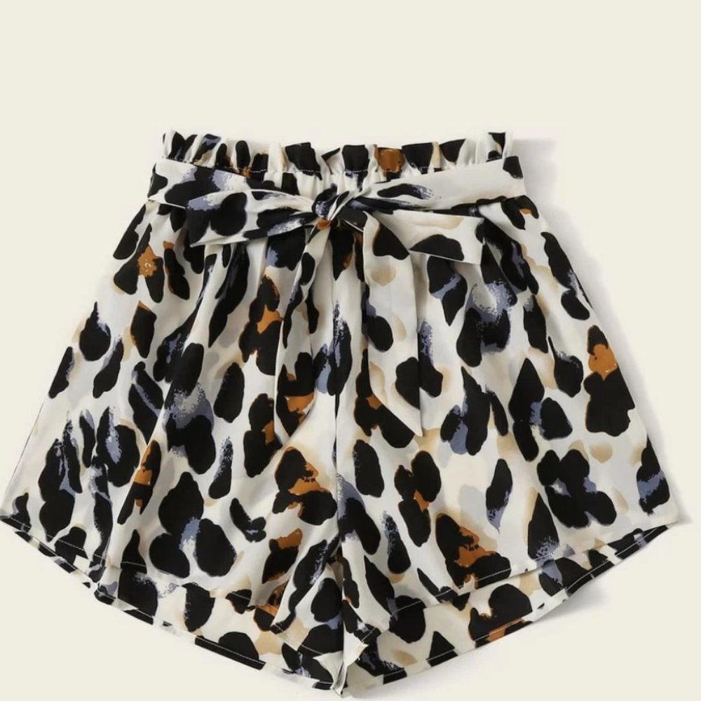 Belted Leopard Print Flow Shorts